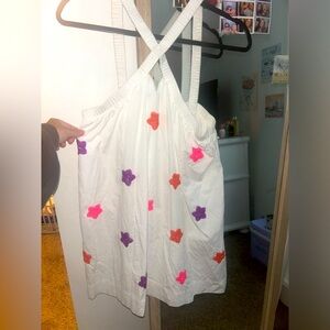 White Dress with Colorful Floral Accents